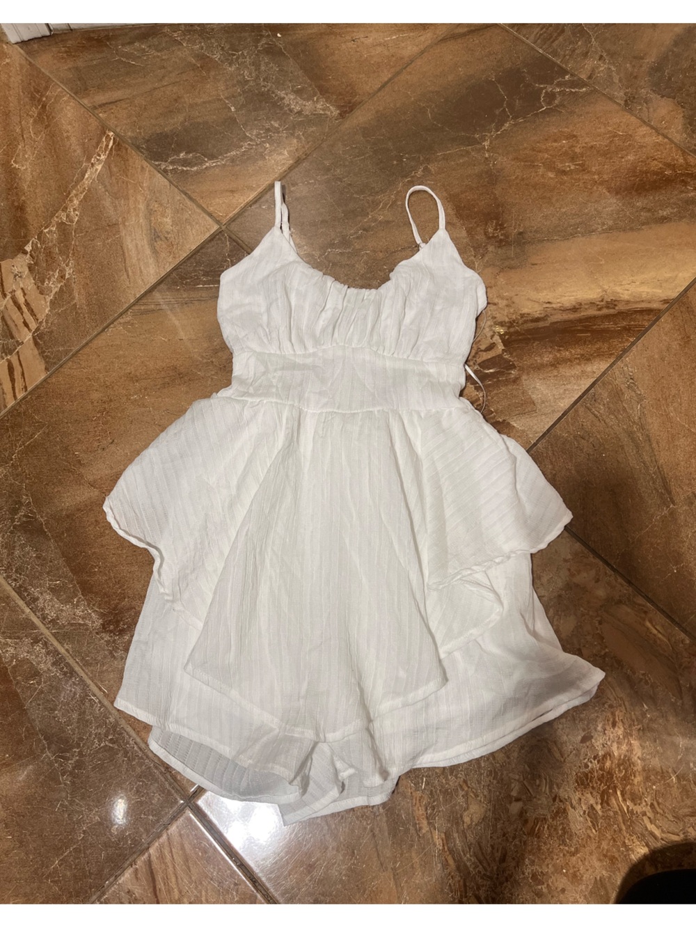 Altar'd State White Ruffled Romper with Spaghetti Straps